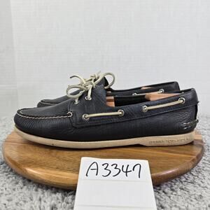 Sperry Top Sider Authentic Original 2-Eye Black Leather Boat Shoe Men 11 W Wide